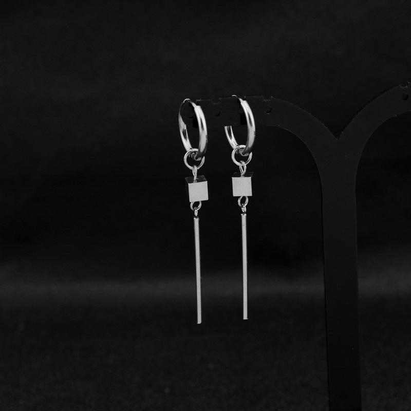 Men's Style Long Stainless Steel Square Punk Earrings