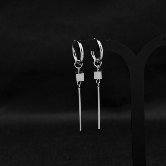 Men's Style Long Stainless Steel Square Punk Earrings