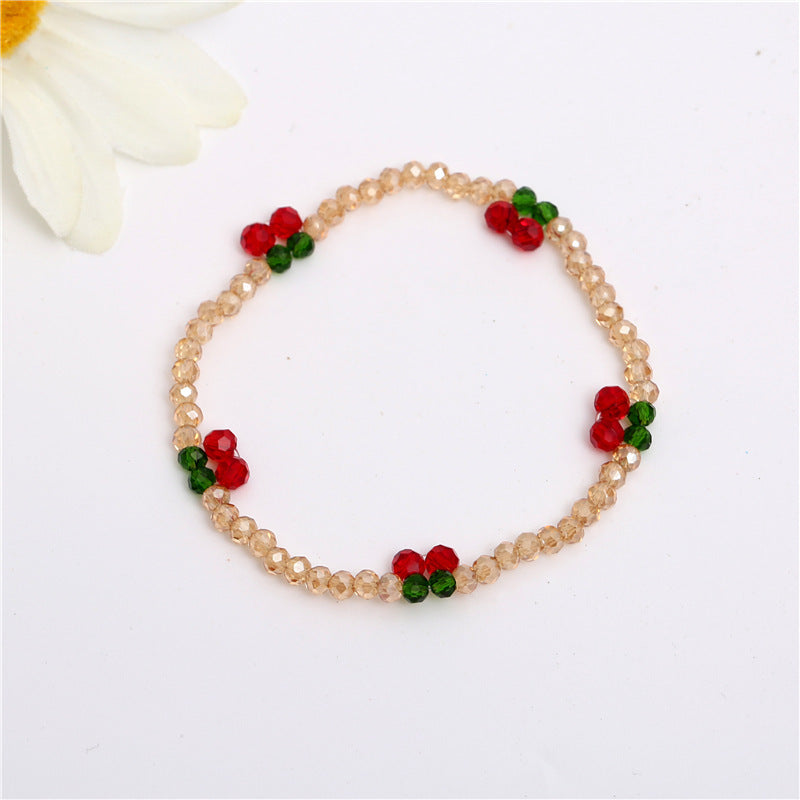 Crystal Cherry Female Korean Style Hand-woven Bracelet