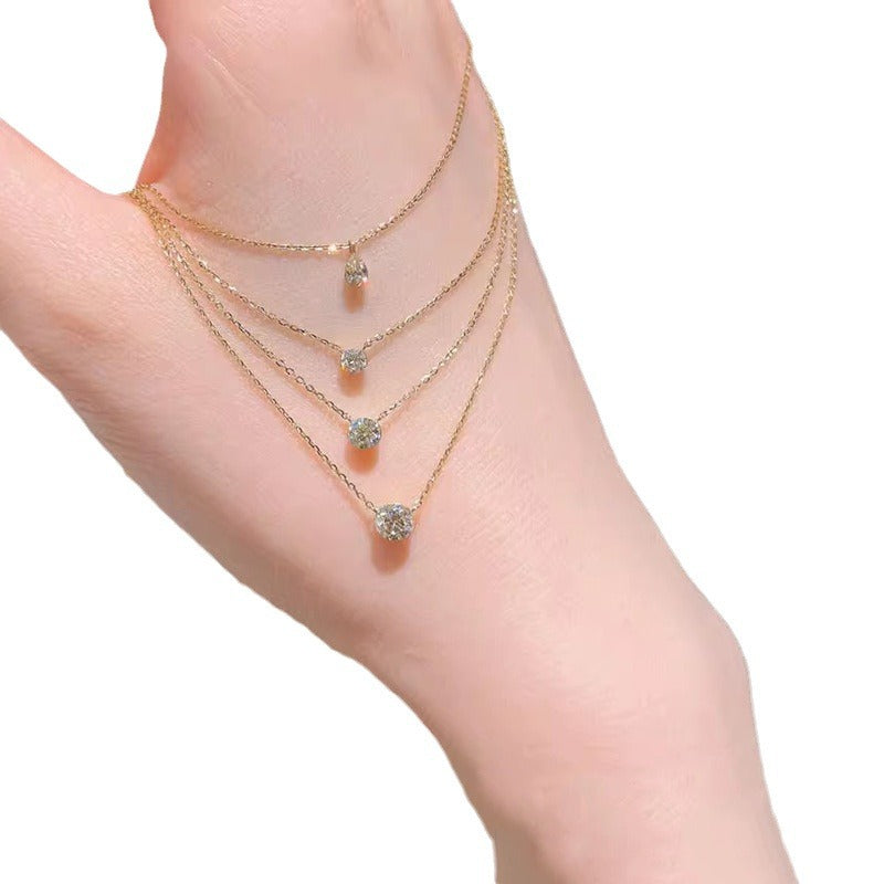 Round Diamond Sier Plated Nose Droppings Clavicle Necklaces