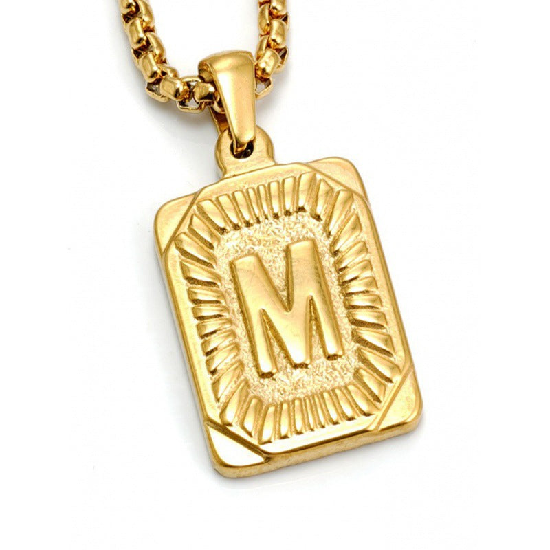 Men's Gold Square Double-sided English Letter Titanium Necklaces