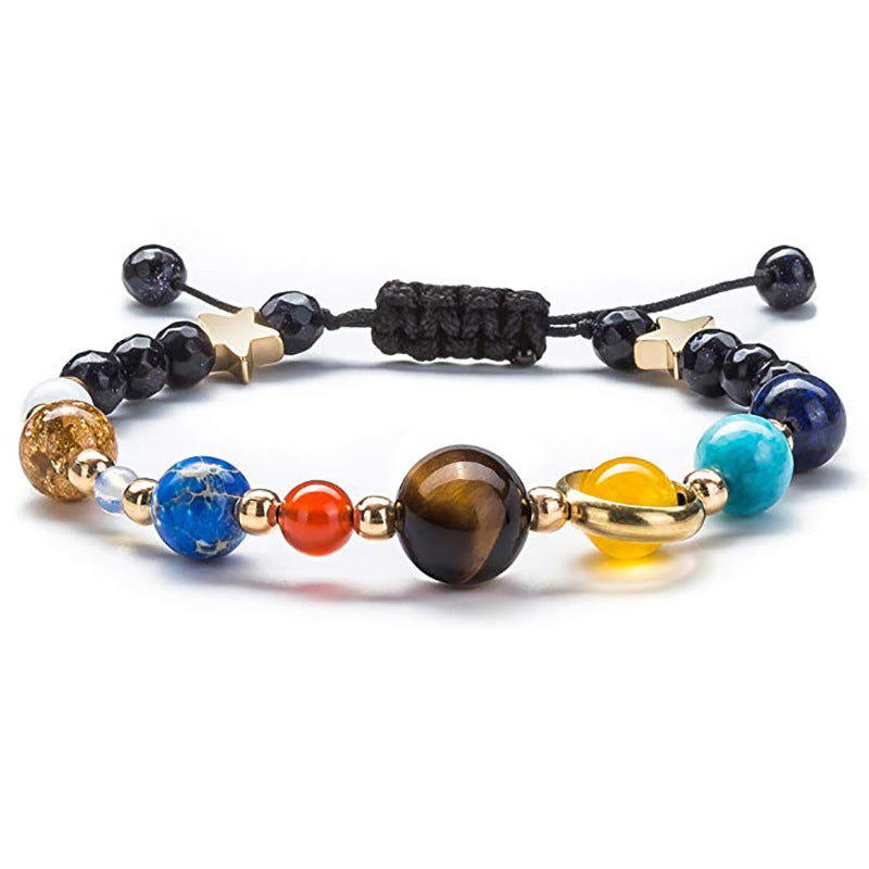 Women's Stone Elastic String Eight Planets Solar System Blue Bracelets