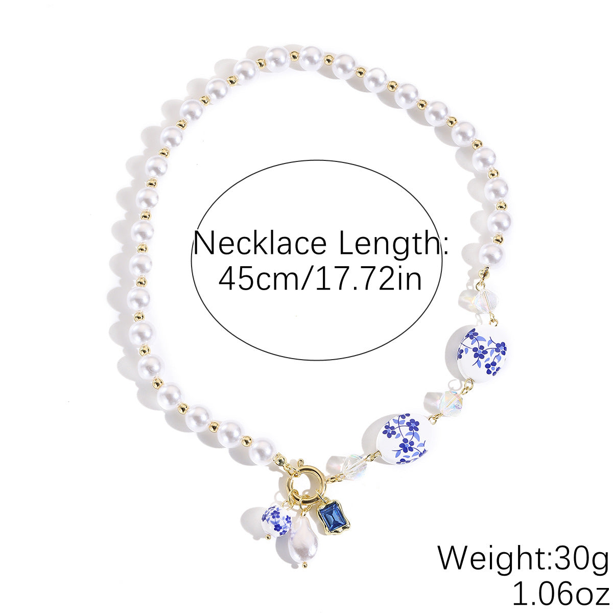 Mild Luxury Retro Beaded Ceramic Artistic Blue White Necklaces