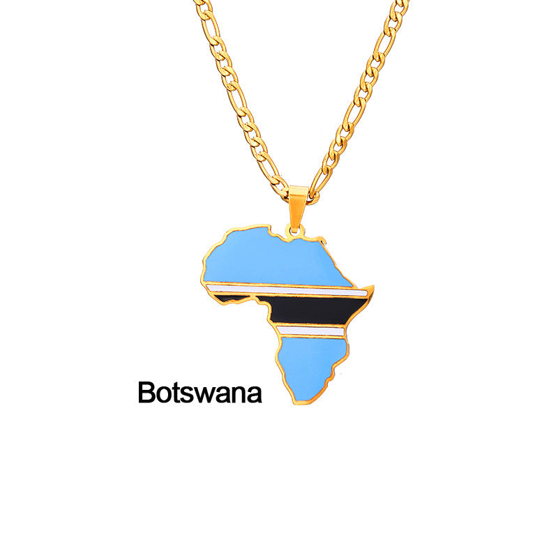 African Drip Oil Stainless Steel Map Geometric Necklace