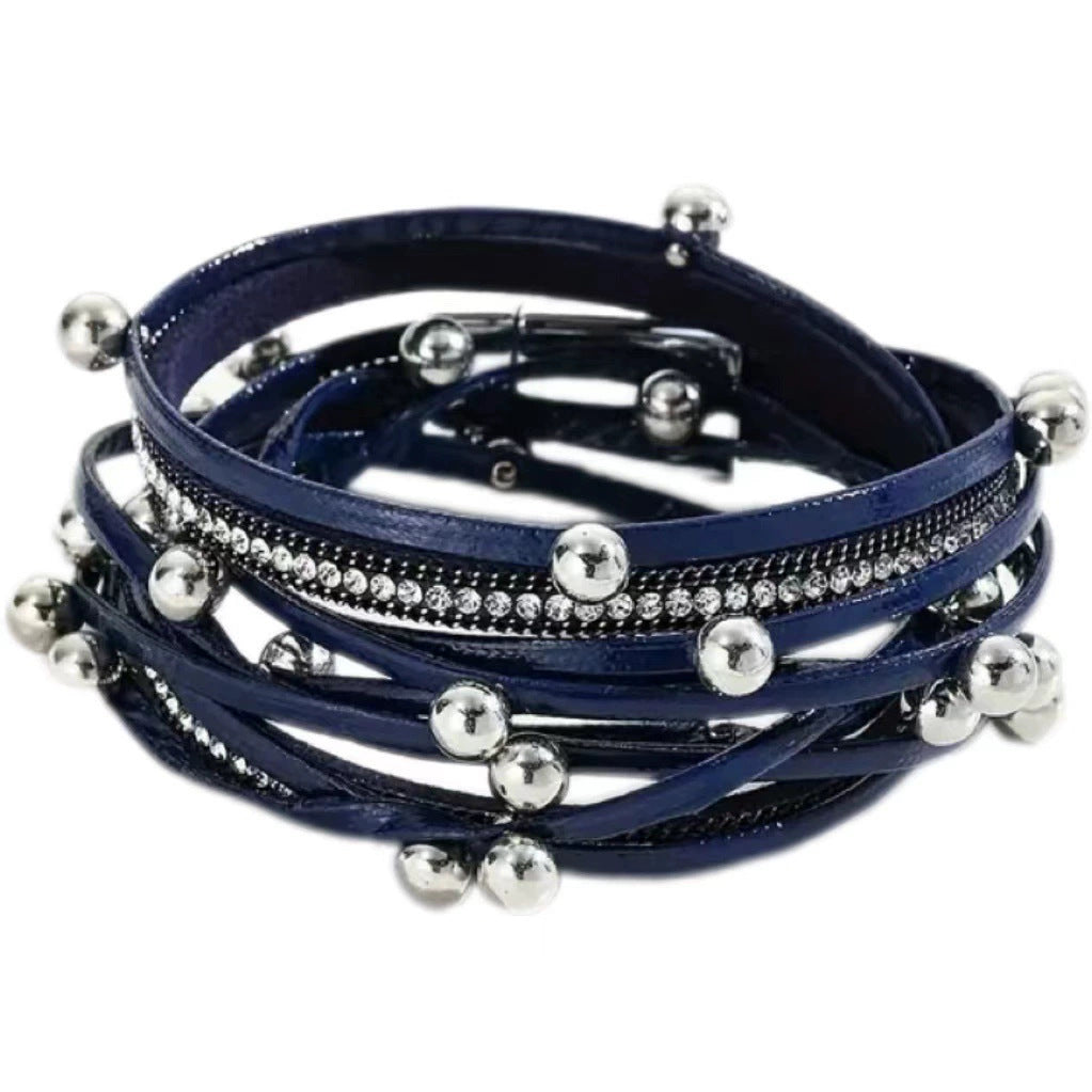 Women's Leather Fashion Diamond Leopard Print Magnetic Bracelets