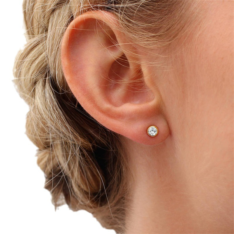 Rhinestone Color Niche Stainless Steel Gold Plated Ear Stud Earrings
