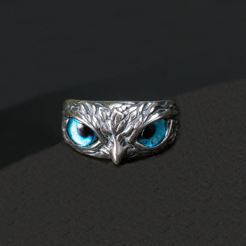 Eye Owl Exaggerated Personalized Ancient Sier-plated Cool Domineering Ring