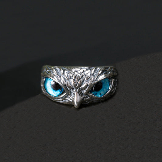 Eye Owl Exaggerated Personalized Ancient Sier-plated Cool Domineering Ring