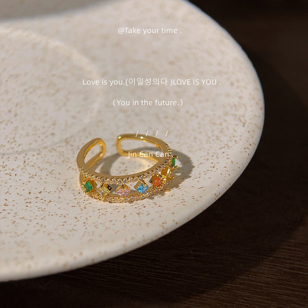 Women's Lux Colorful Rhombus Pattern Zircon Adjustable Rings