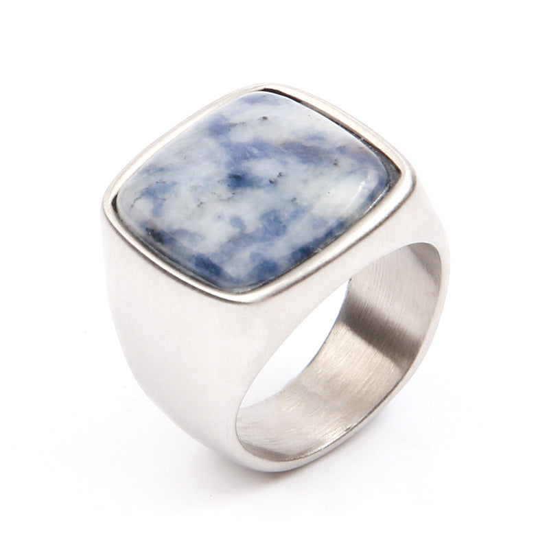 Men's Personality Retro Natural Gemstone Titanium Steel Ring
