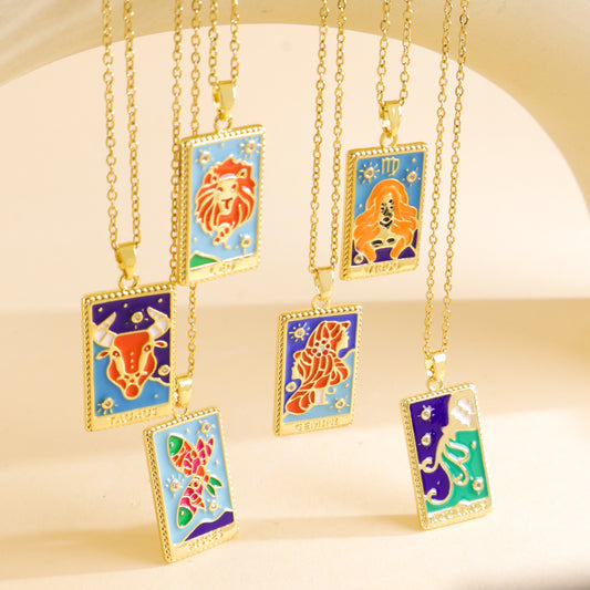 Drop Oil Relief Square Plate Female Minority Necklaces