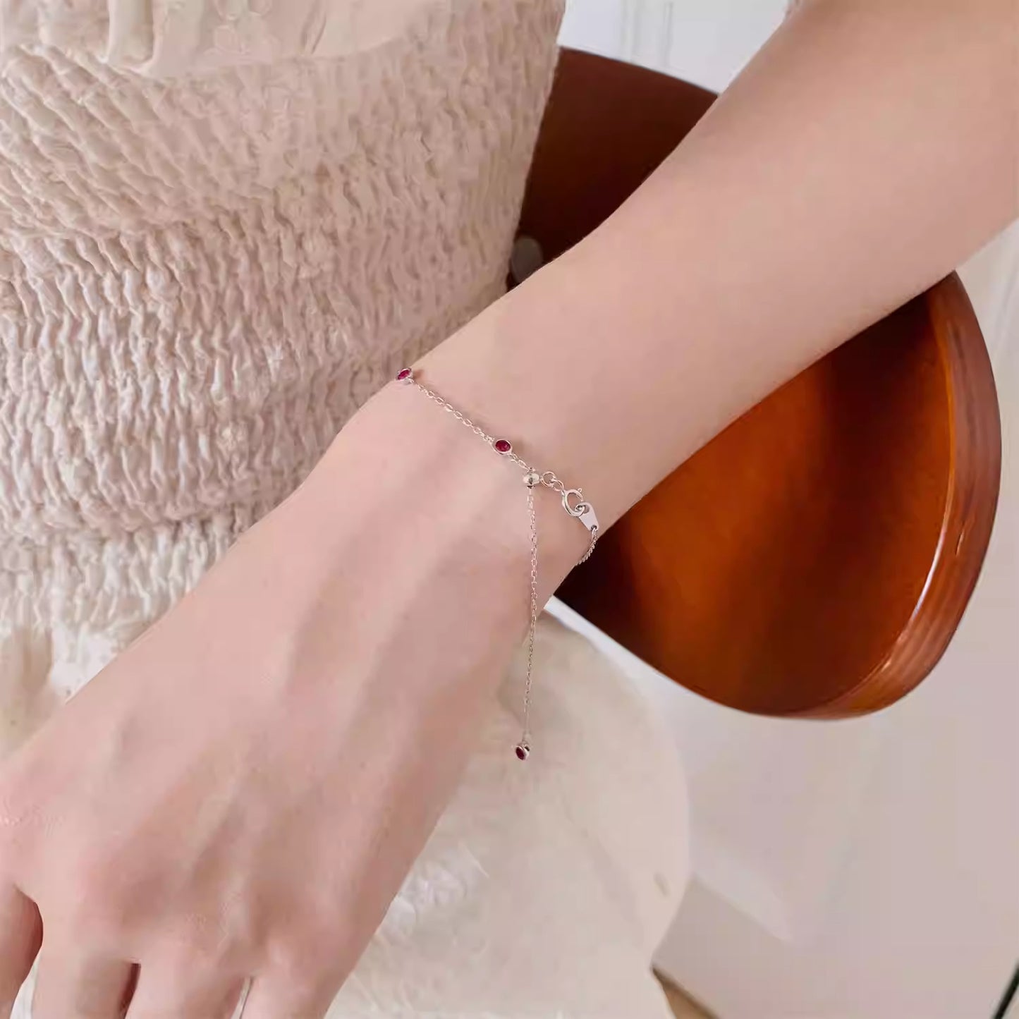 Women's Sterling Sier Ruby Bubble Diamond Light Luxury Fashion Simple Bracelet