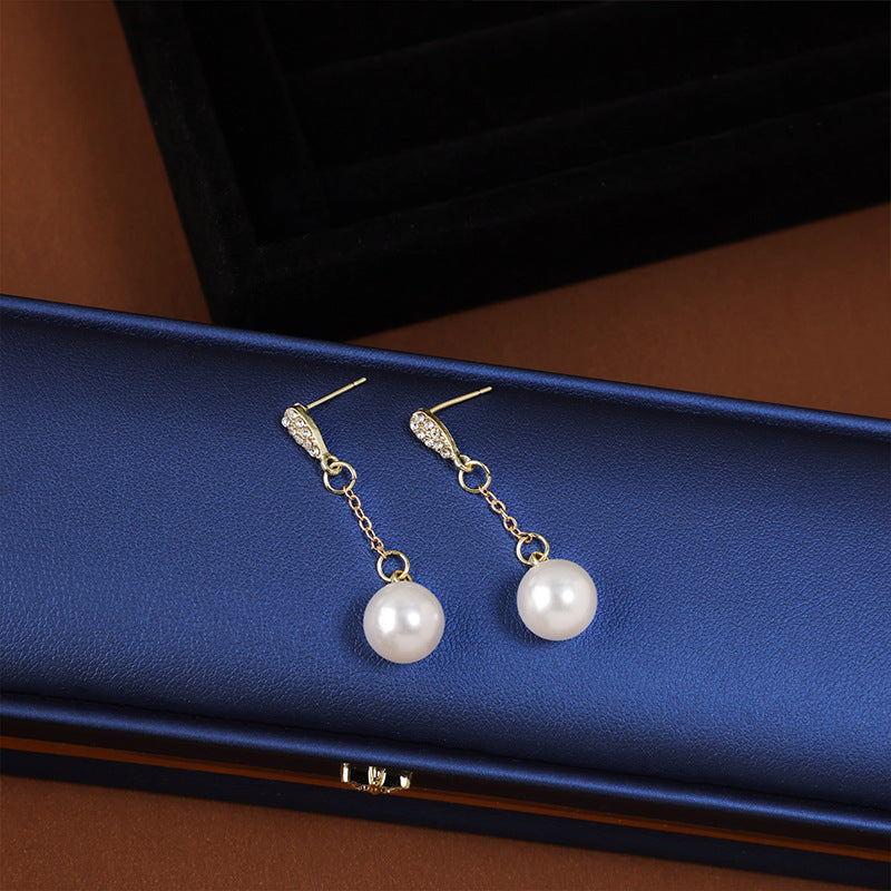 Women's Perfect Circle Pearl Tassel High-grade Elegant Korean Style Earrings