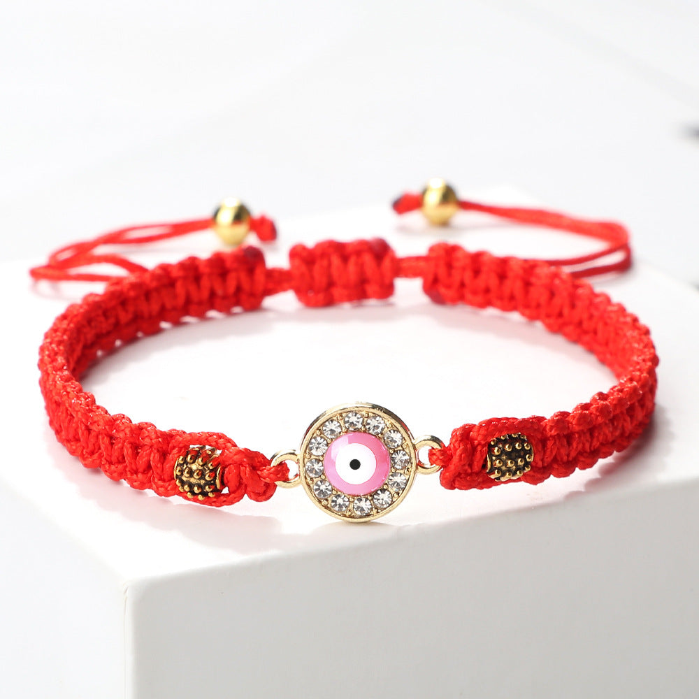 Women's & Men's Red Rope Safety Lock Devil's Eye Diamond Woven Hand Bracelet