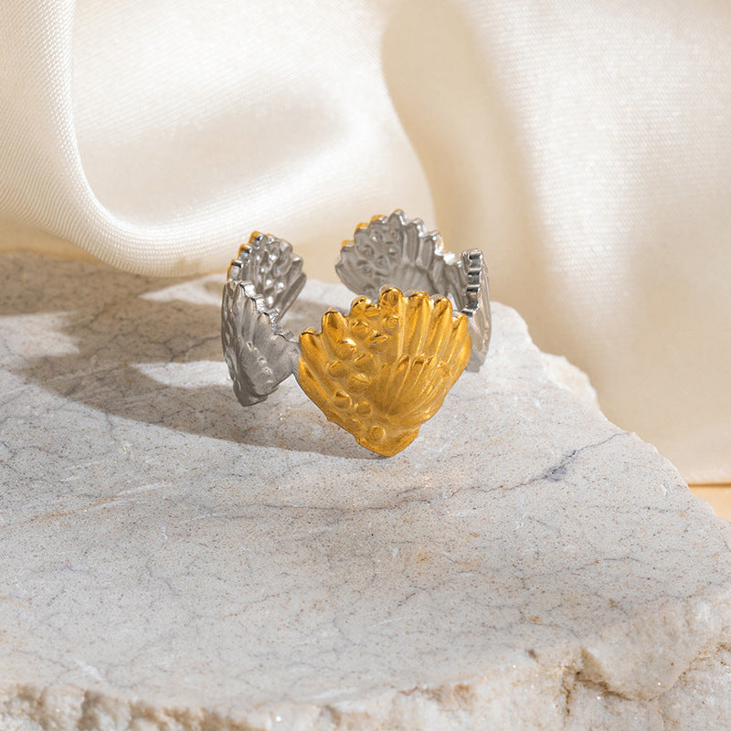 Room Gold Geometric Shell Stainless Steel Niche Color Matching Star Ring