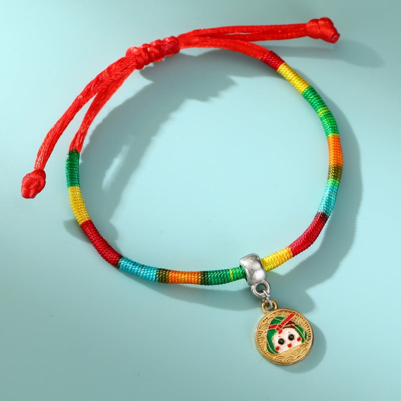 Children's Dragon Boat Festival Colorful Rope Hand-woven Alloy Small Tiger Carrying Bracelet