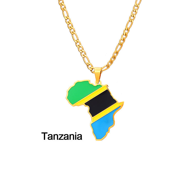 African Drip Oil Stainless Steel Map Geometric Necklace