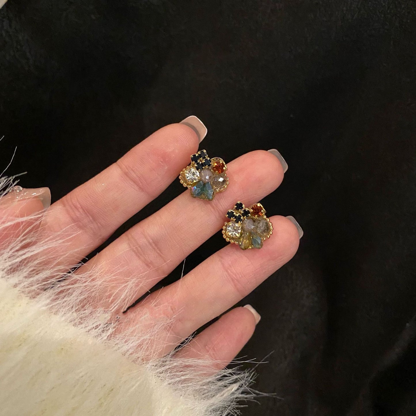 Women's Flower For Sier Needle Niche Temperament Exquisite Contrast Stud Earrings