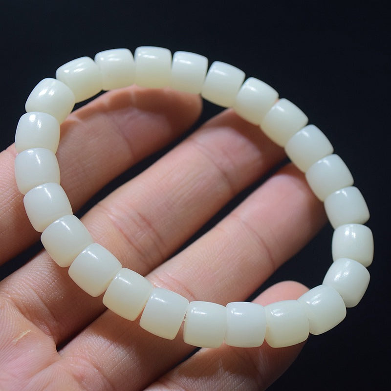Jade Bodhi Root Straight Cut Barrel Beads Small Size Bracelets