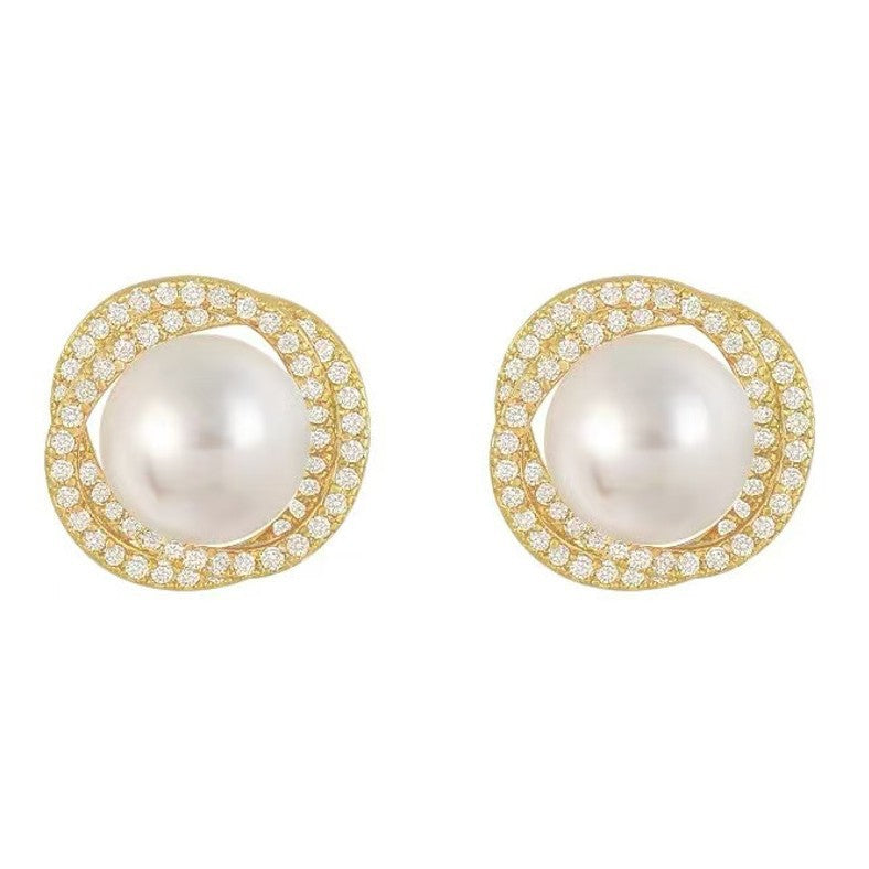 Women's Fashionable Exquisite Spiral Pearl Light Luxury High-grade Niche Simple Stud Earrings
