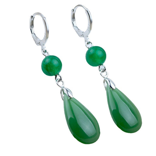 Women's Long Tassel Green Ear Hook Ethnic Style Retro Clip Graceful Earrings