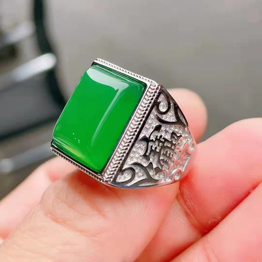Men's Fashion Gold Personality Simple Carnelian Emerald Ring
