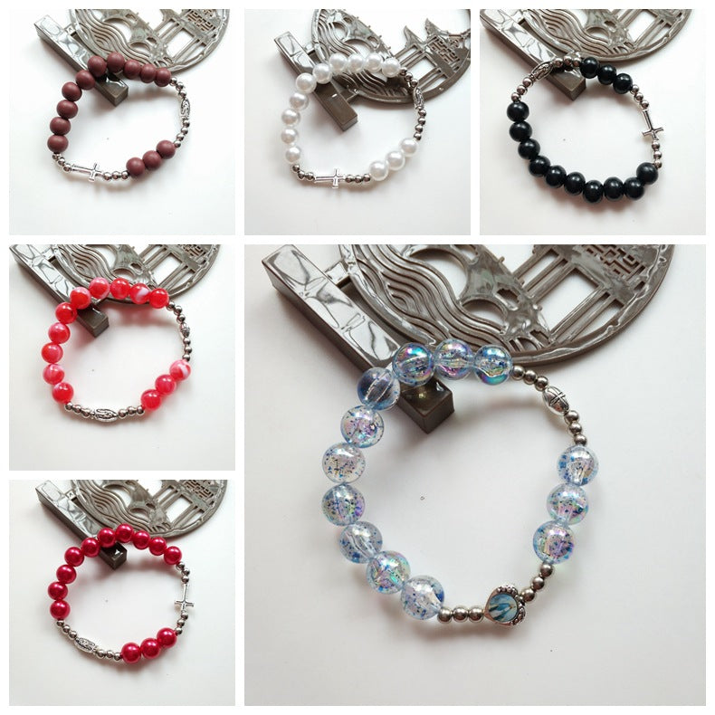 Innovative Vintage Cross Elastic Beaded Rosary Bracelets