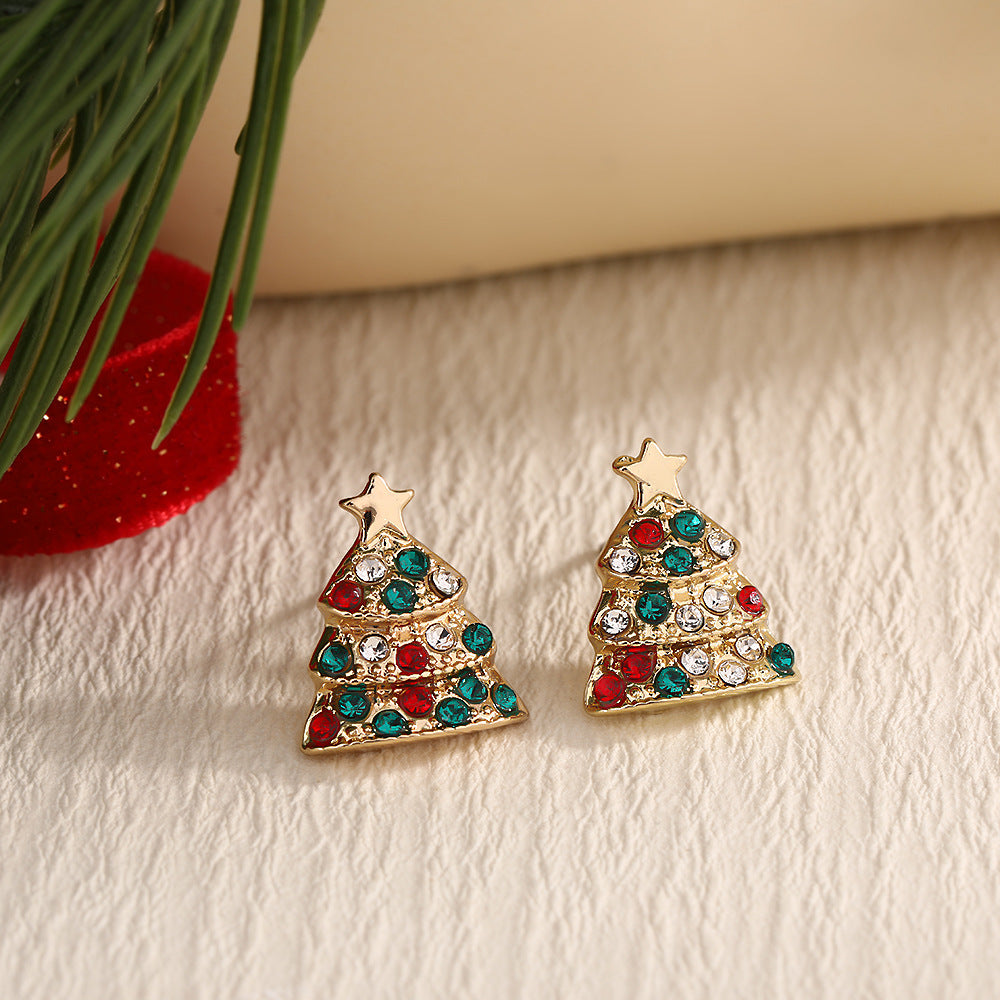 Fashion Elk Tree Snowflake Rhinestone Personalized Stud Earrings