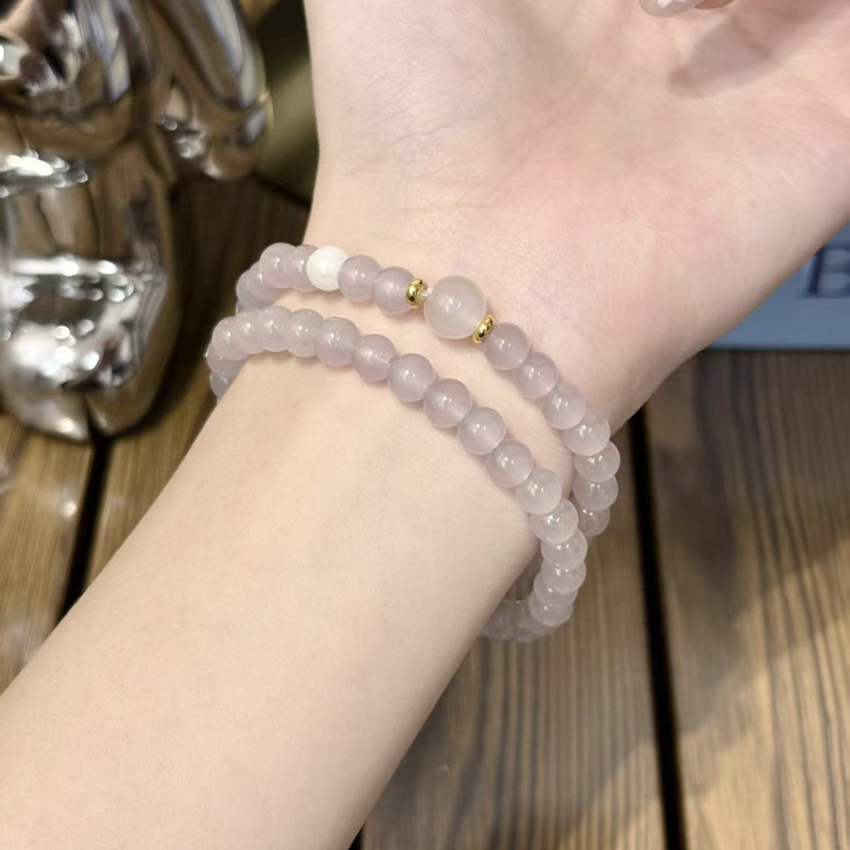 White Ash-gray Moonlight Double Circle Twin Refined Simple Fashionable Bracelet