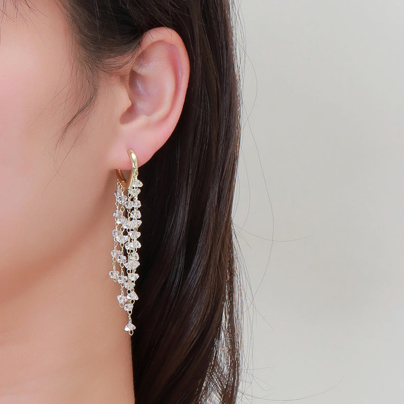 Women's Crystal Tassel Clip Fashionable Elegant High-grade Light Luxury Earrings