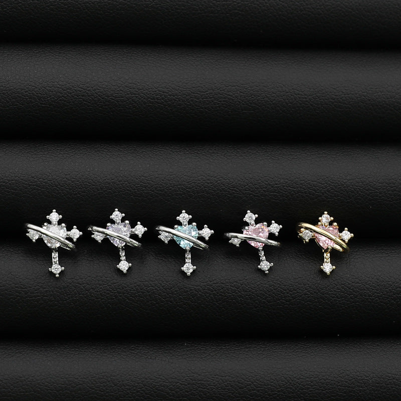 Heart Star Rail Cross Ear Bone Earrings