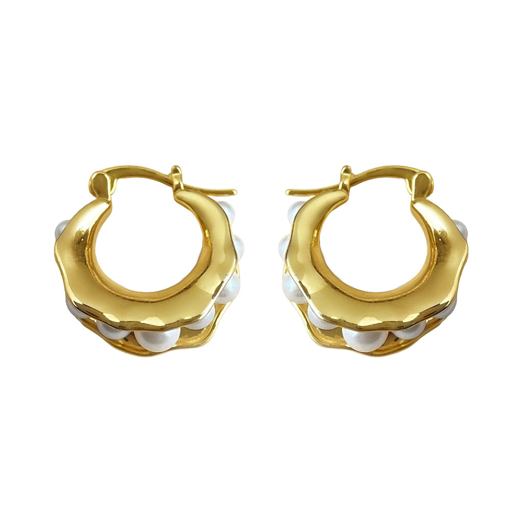 Gold-plated French Pod Pearl Niche Design Fashion Commuter Style Light Earrings