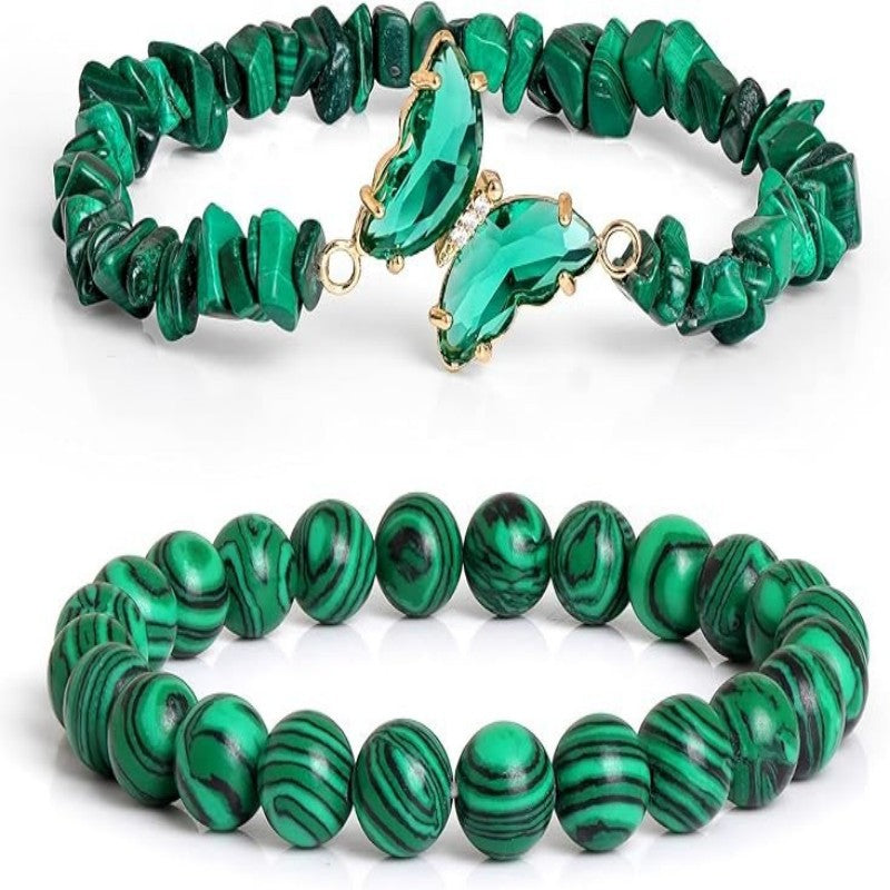 Women's Natural Stone Butterfly Elastic Beaded Bracelet