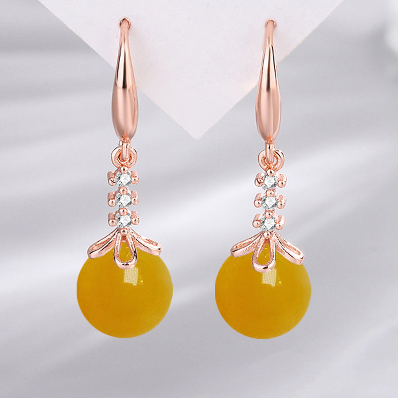 Women's Green Agate Sier Plated Zircon Carnelian Long Earrings