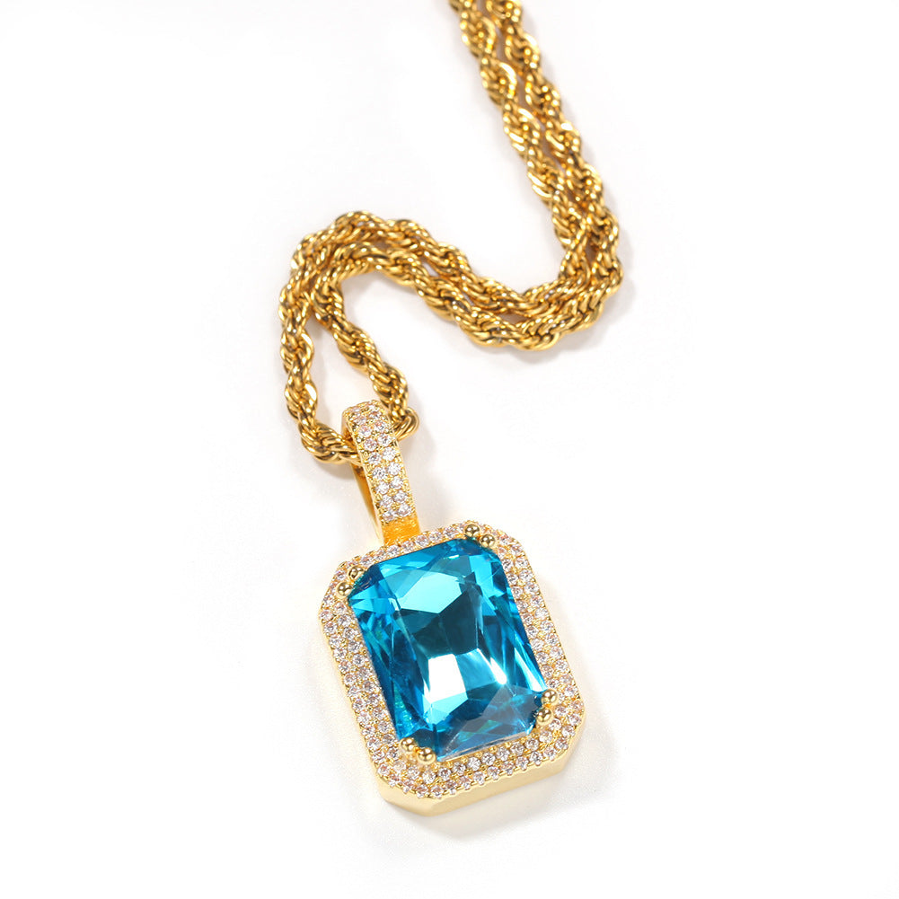 Fluorescent Square Solid Gemstone Niche Bag Necklaces