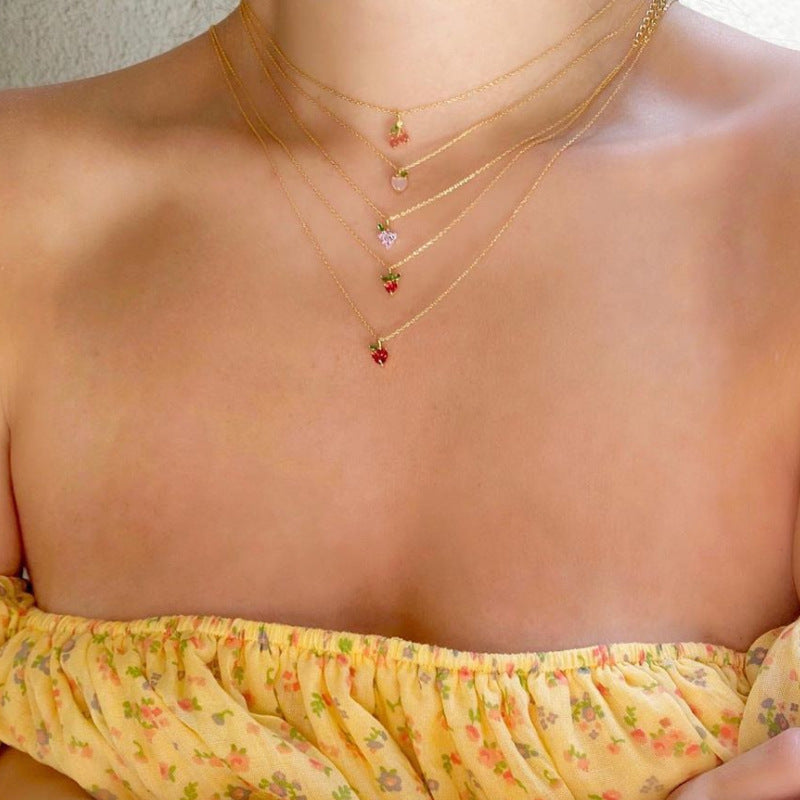 Color Zirconium Fruit Hot Cherry Peach Necklaces