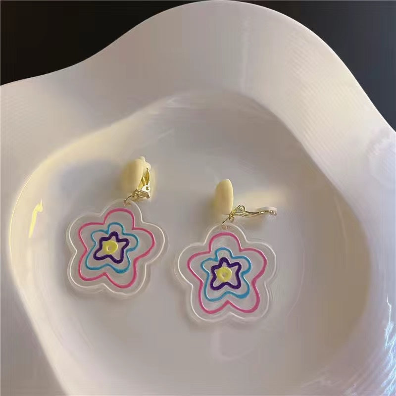 Women's Colorful Transparent Flower Niche Design Ear Stud Earrings