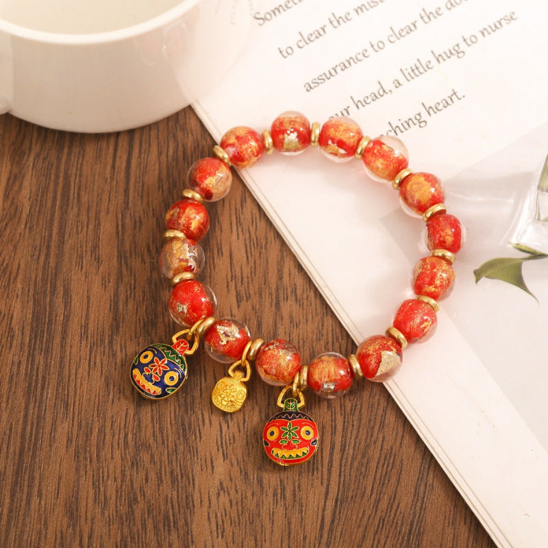 Gray Colored Glaze Gold Foil Swallowing Beast Ethnic Style Bracelets