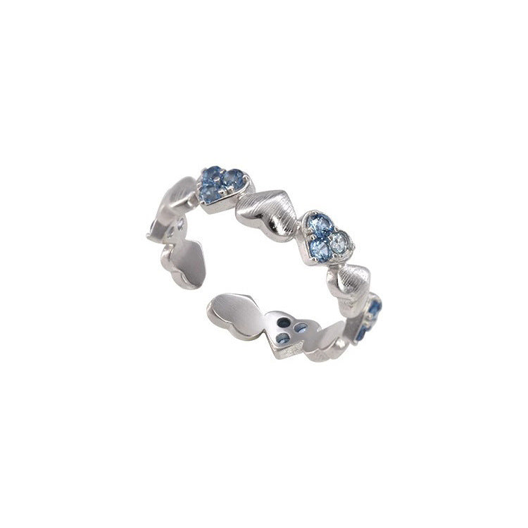 Women's Blue Heart-shaped Zircon Clover Brushed Minimalist Rings