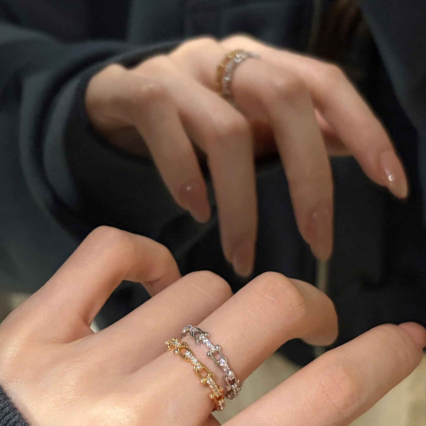 Simple Horseshoe Zircon Female Design Open Light Luxury Ring
