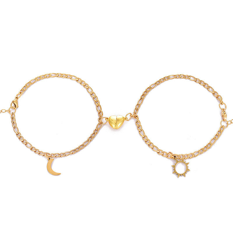 Stainless Steel Sun Moon Heart-shaped Magnetic Bracelet