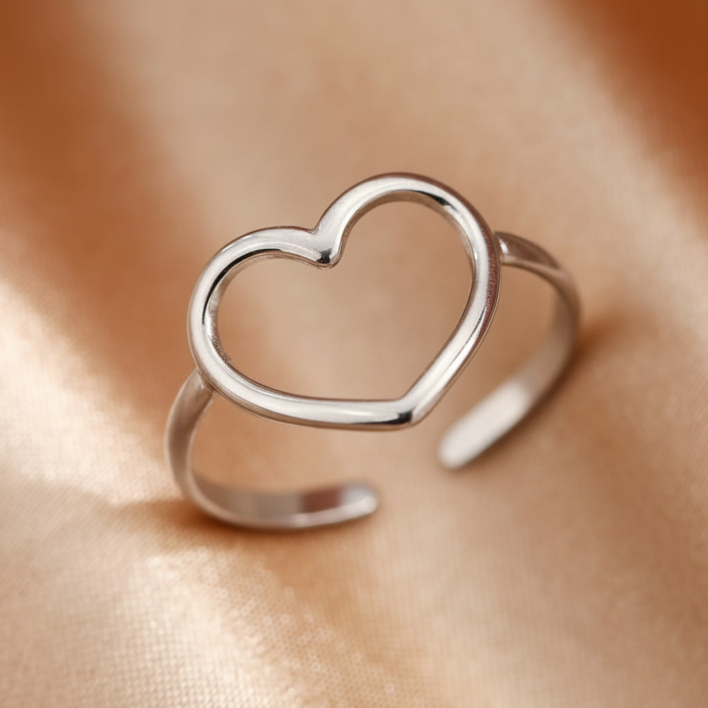 Women's Stainless Steel Heart-shaped Open Vintage Popular Geometric Adjustable Ring