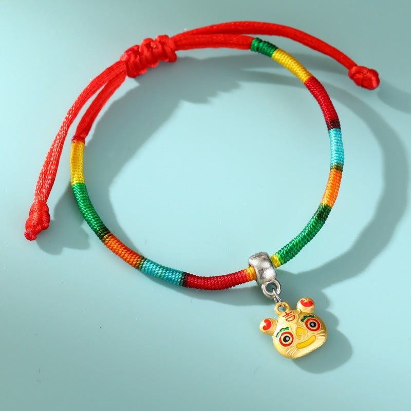 Children's Dragon Boat Festival Colorful Rope Hand-woven Alloy Small Tiger Carrying Bracelet