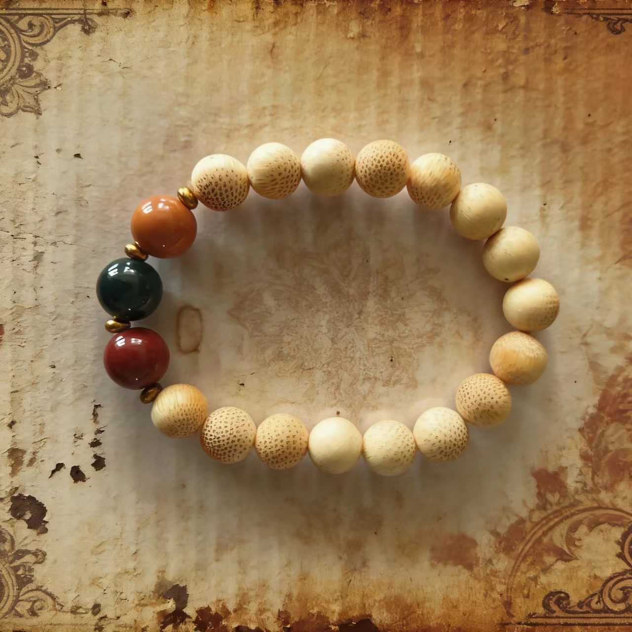 Joint Traffic Light Buddha Beads Wood Gold Silk Bracelets