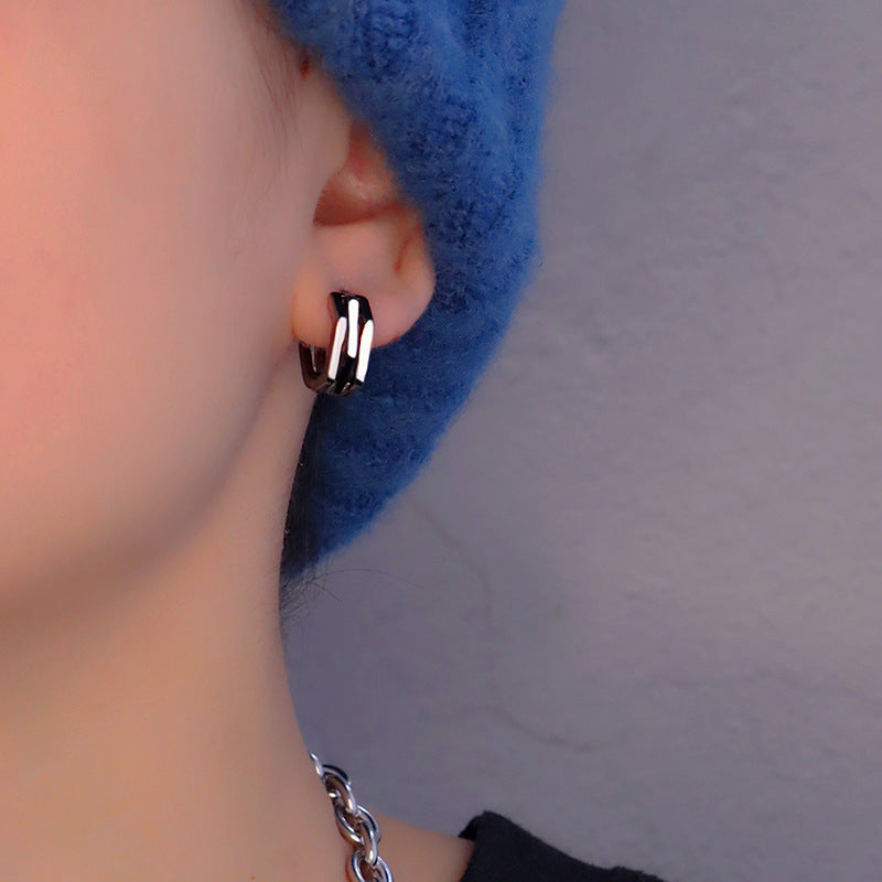Men's Staggered Trendy Unique Interwoven Ear Clip Korean Style Fashion Black Earrings