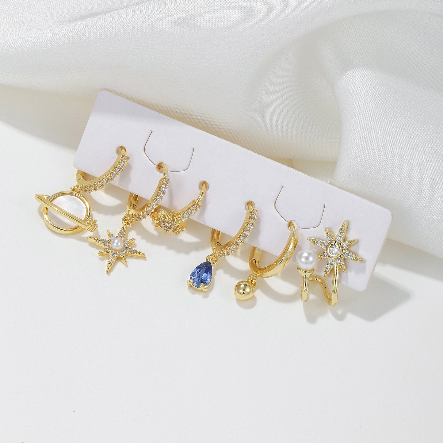 Stars Pearl Zircon Fashion Space Universe Earrings