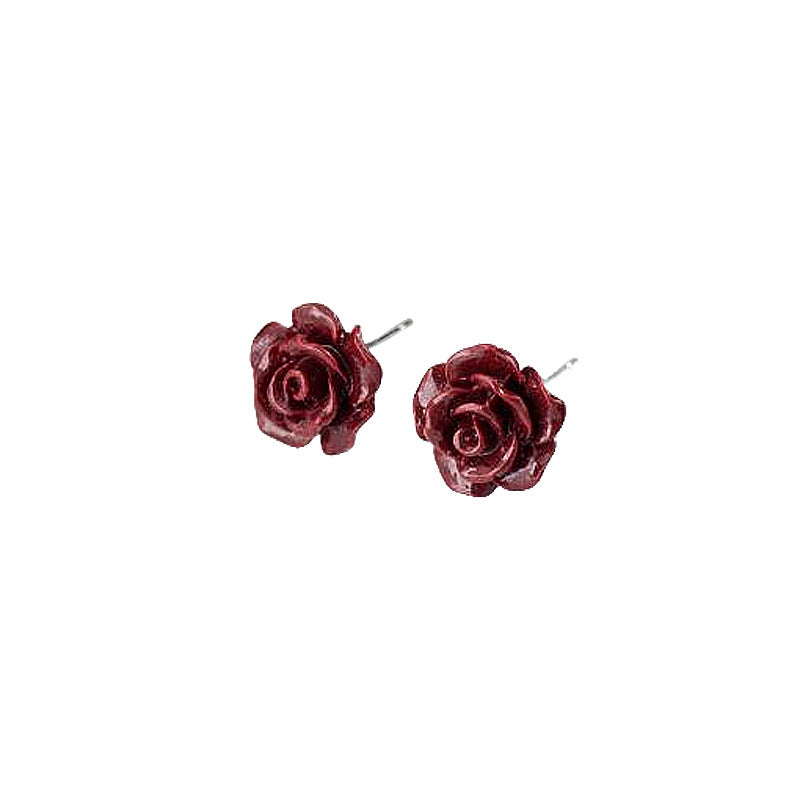 Broadcast Style Original Red Three-dimensional Flower Ear Earrings