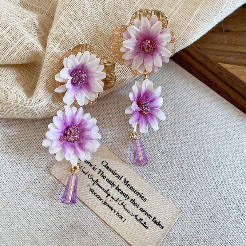 Women's Needle Fabric Purple Flower Tassel Light Luxury High-grade Temperament Fashionable Earrings