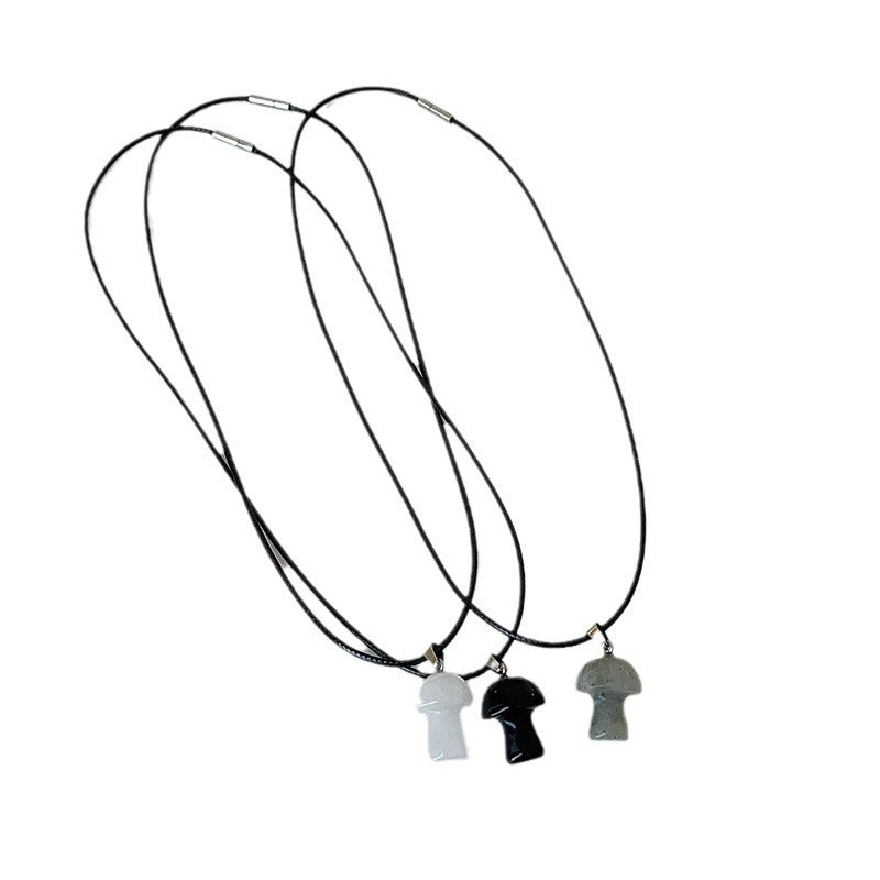 Women's Style Cute Mushroom Black Rope Simple Elegant Necklaces