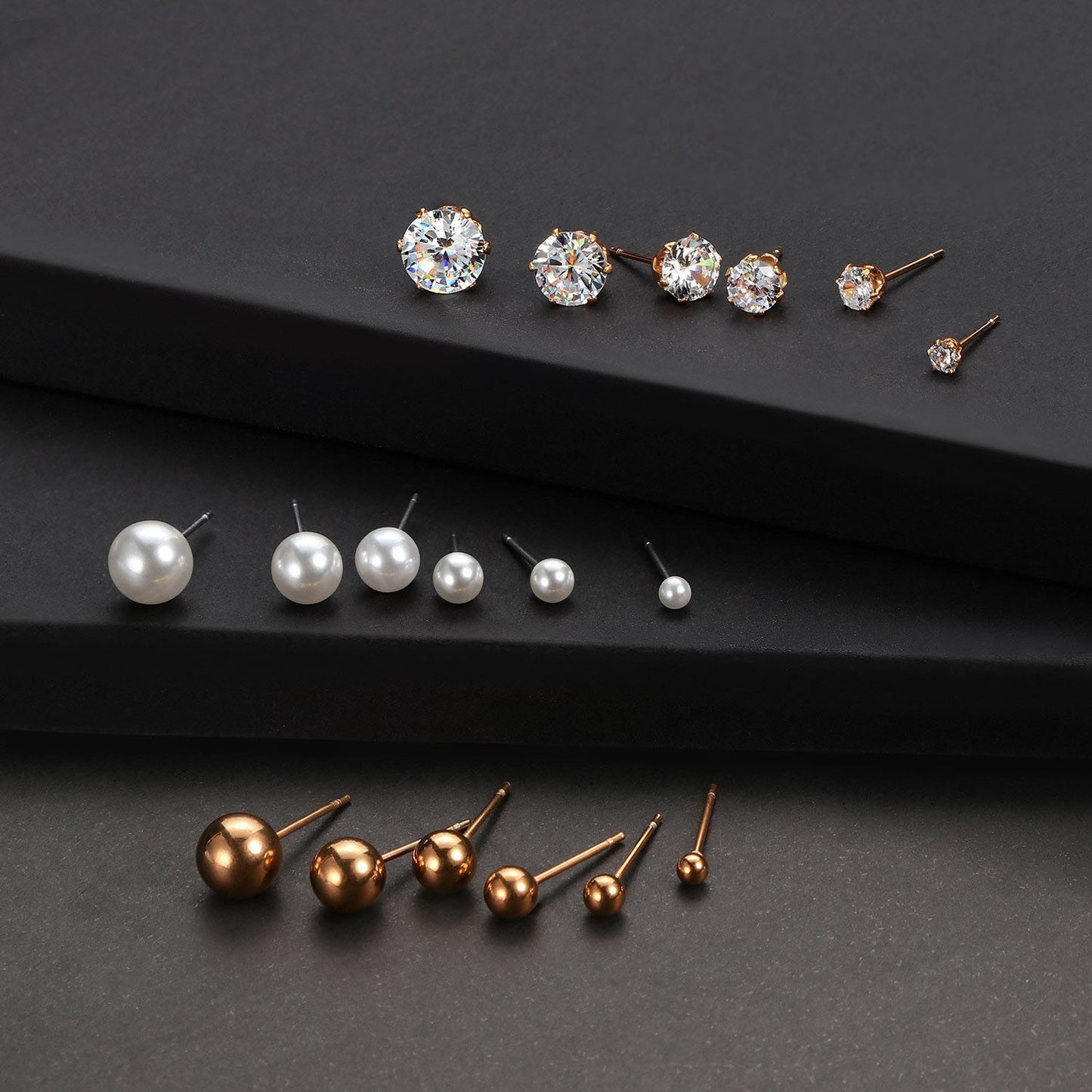 Stainless Steel Diamond Rose Gold Ball Earrings